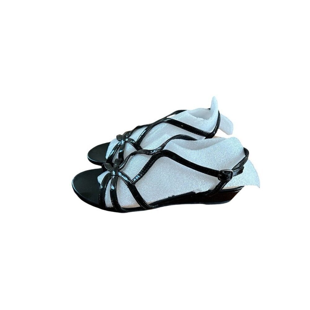 Easy Street Women's 7.5 W Wedge Black Open Toe Sandals Ankle Straps‎ NEW